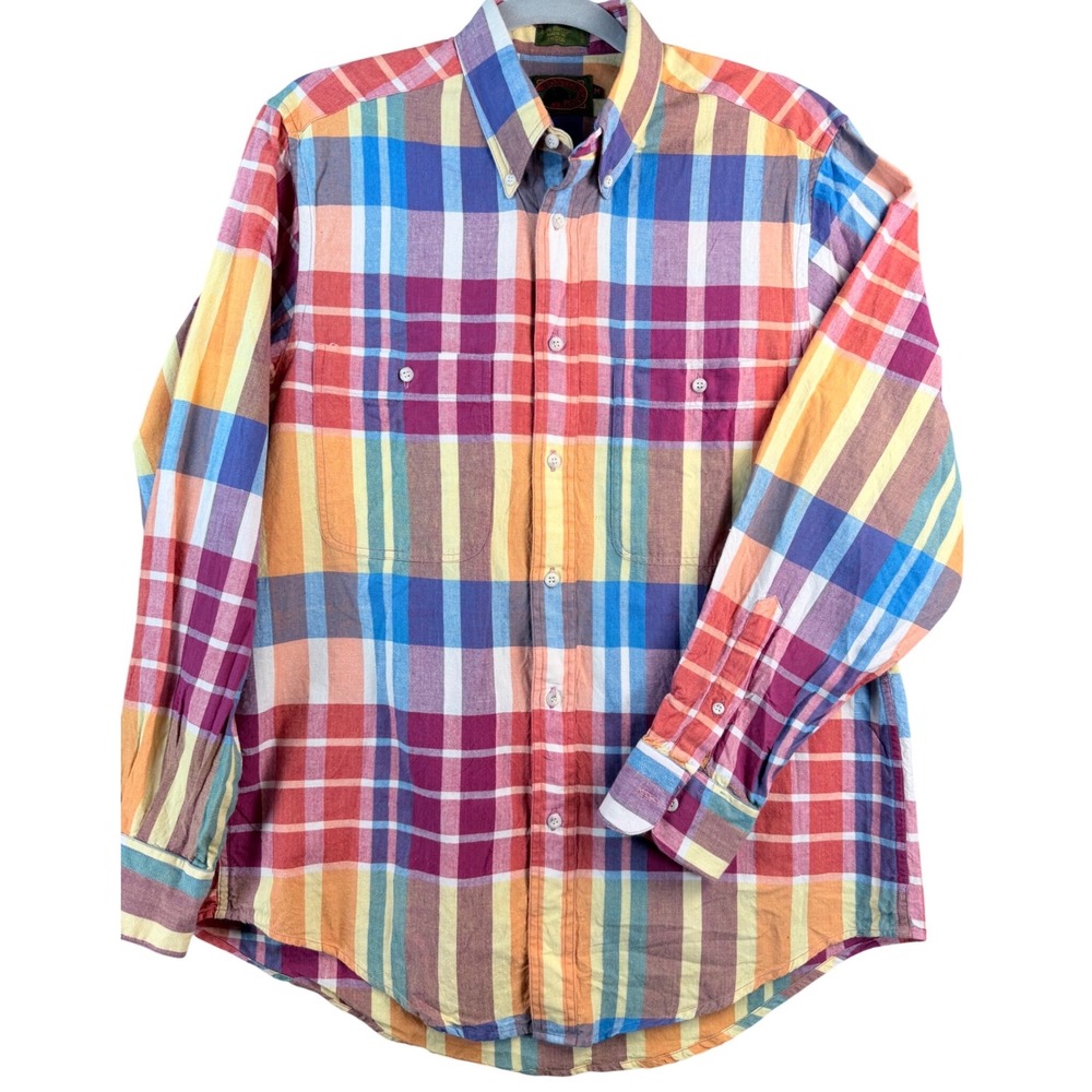 Boston Traders Mens Plaid Button Down Shirt Multicolor Cotton Long Sleeve Medium